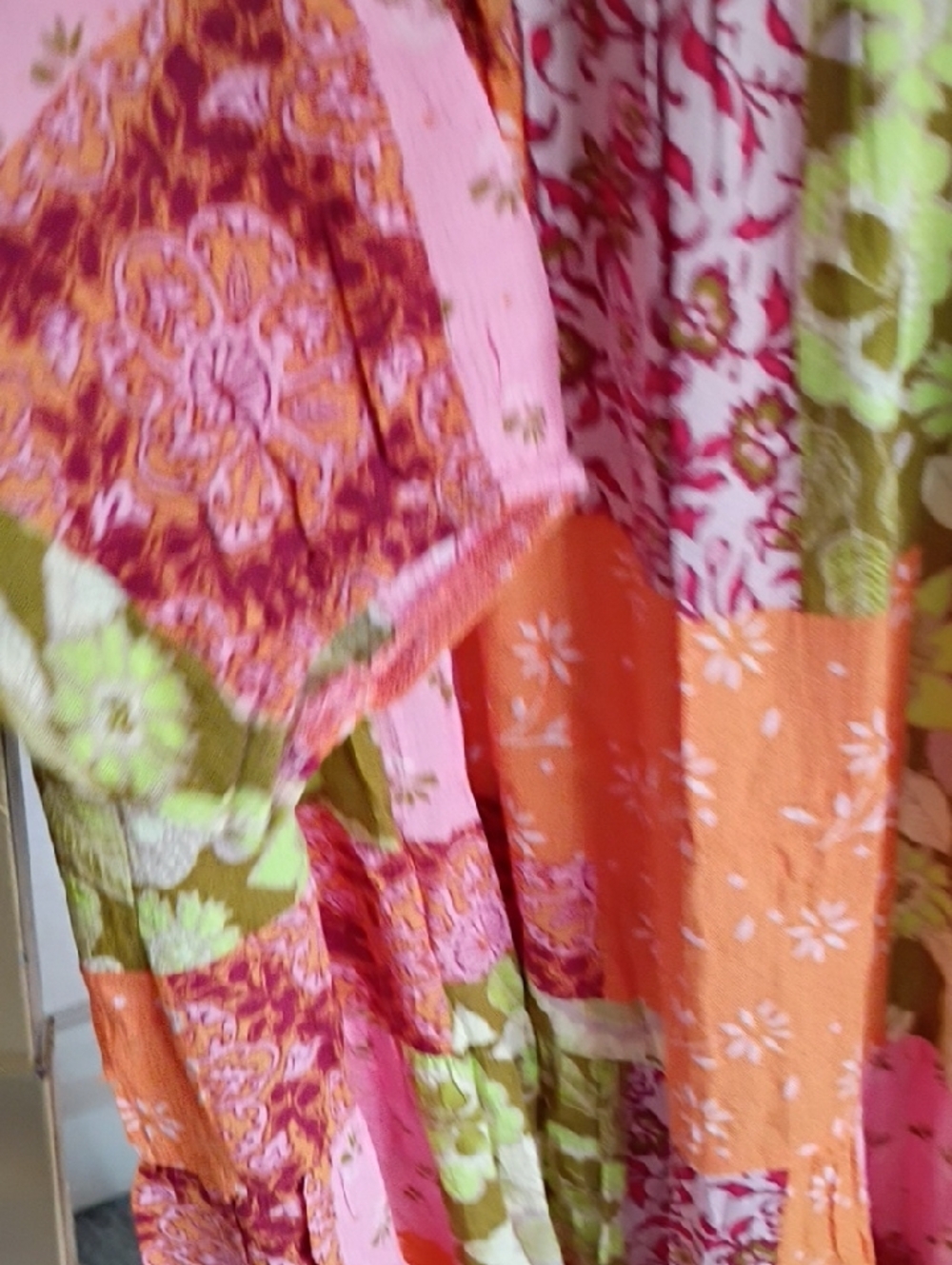 Easel Los Angeles Maxi Patchwork Floral Dress in Pink, Orange & Green - Picture 4 of 8